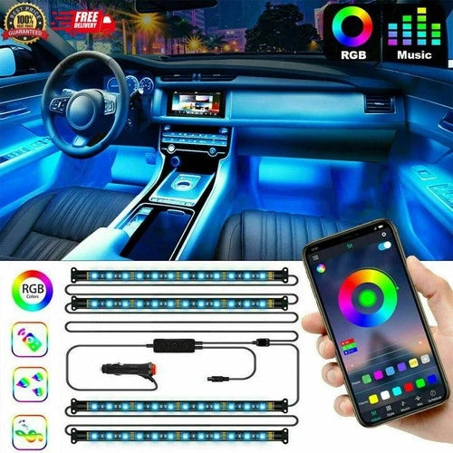 Car Interior Footwell LED Strip Lights RGB Multicolour Remote Atmosphere Lamp