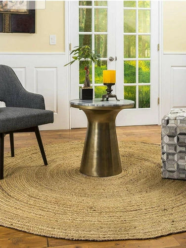 Round Rug Natural Jute Braided Handmade Circle Rug Farmhouse Jute Rug, Beige