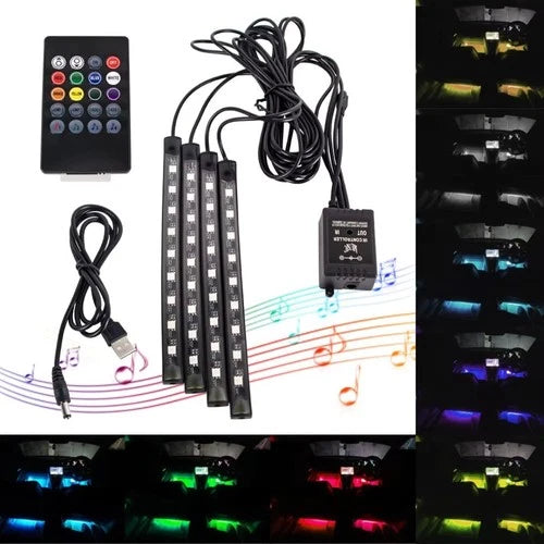 Car Interior Footwell LED Strip Lights RGB Multicolour Remote Atmosphere Lamp