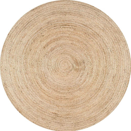 Round Rug Natural Jute Braided Handmade Circle Rug Farmhouse Jute Rug, Beige