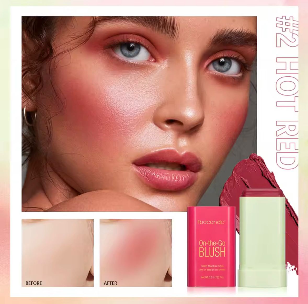 Tinted Mositure Blush Stick Face Pink Cream Cheek Blusher Cosmetics 3 in 1 Makeup Tubes used on lips eyes cheeks